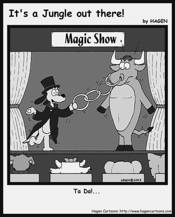 Cartoon, Bull, Magician