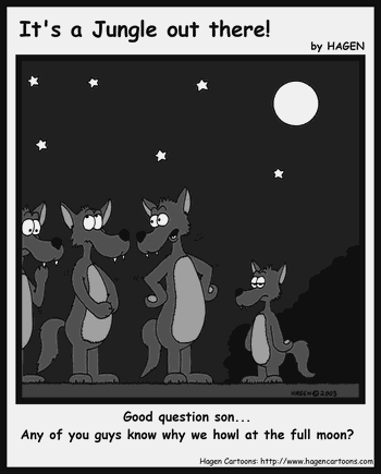 Cartoon, Wolf, Moon