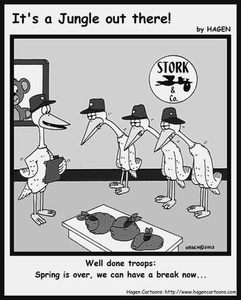 Cartoon, Stork, Spring