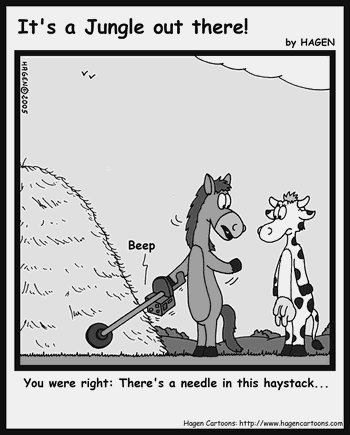 Cartoon, Horse, Cow, Needle, Haystack